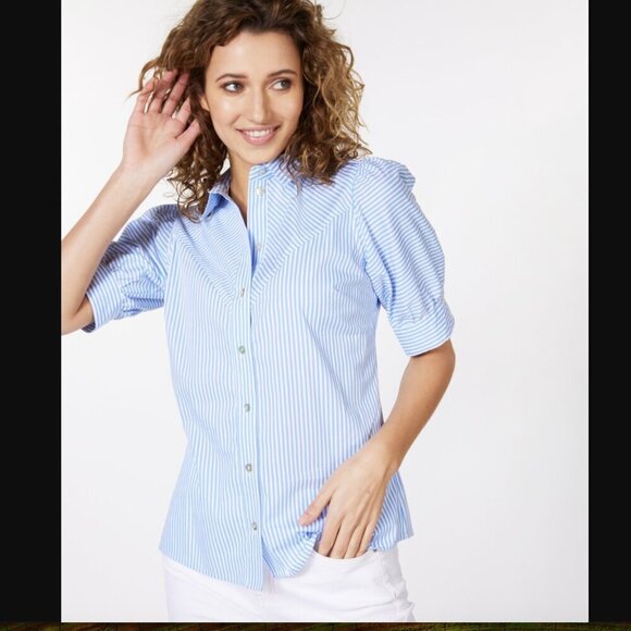 ESQUALO Tops - Esqualo Stripe Blouse with Puff Sleeve - Size 8